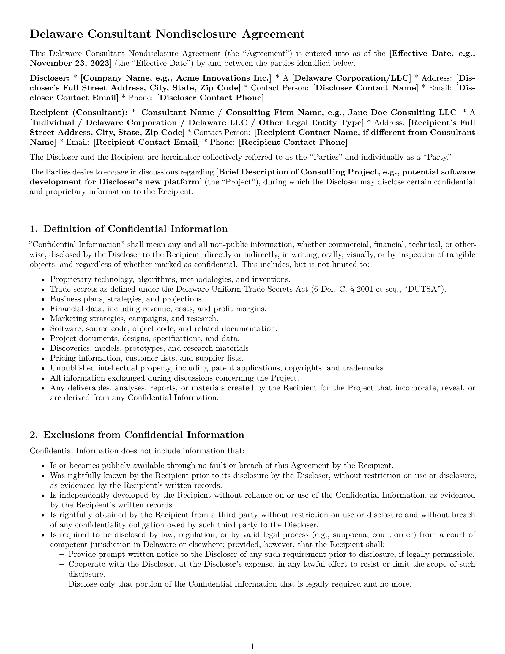 Preview page 1 of Pro Delaware consultant nda template