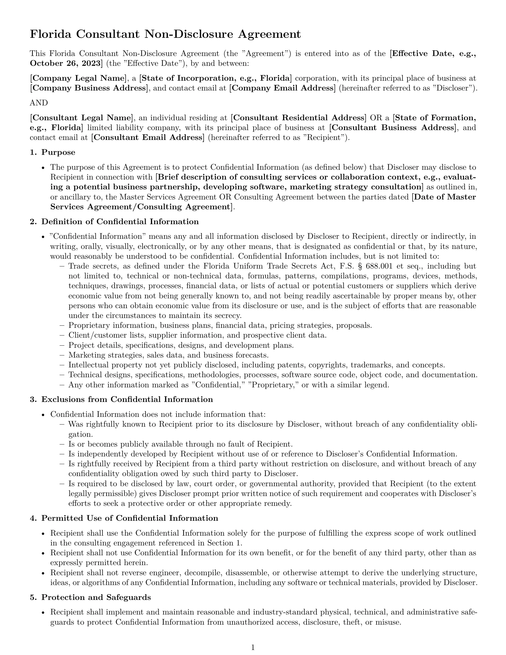 Preview page 1 of Pro Florida consultant nda template
