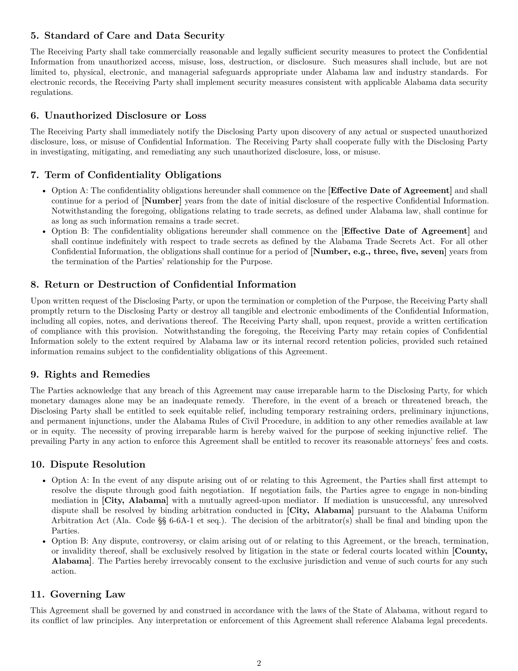 Preview page 2 of Pro Alabama mutual nda template
