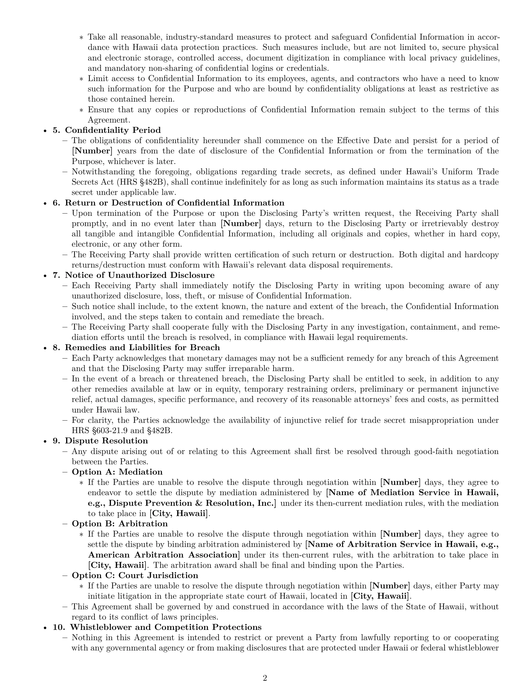 Preview page 2 of Pro Hawaii mutual nda template