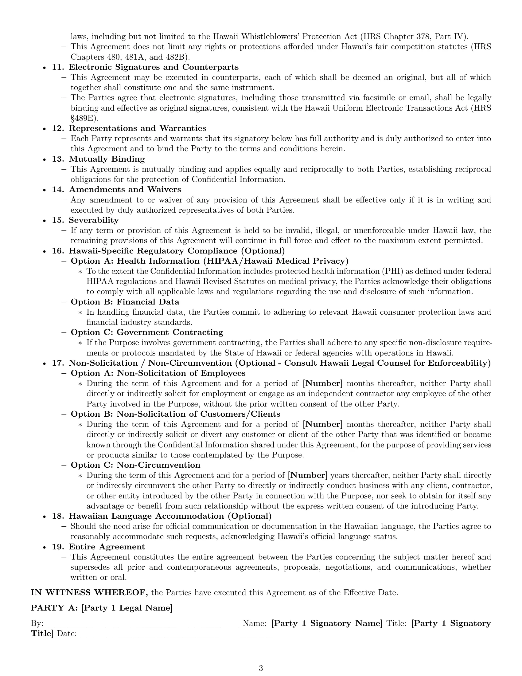 Preview page 3 of Pro Hawaii mutual nda template
