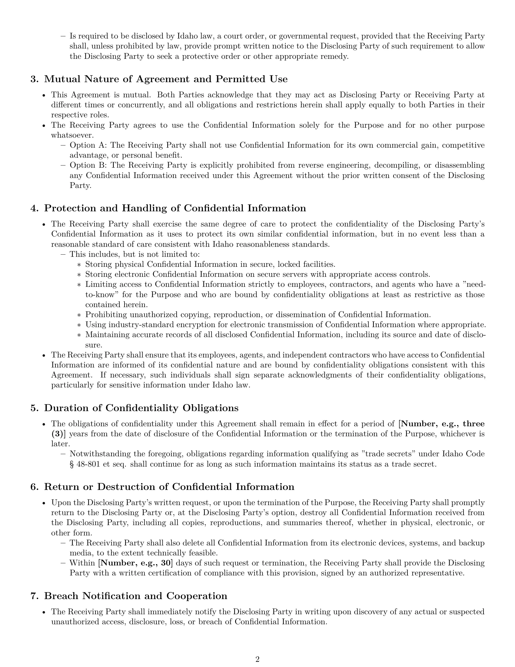 Preview page 2 of Pro Idaho mutual nda template