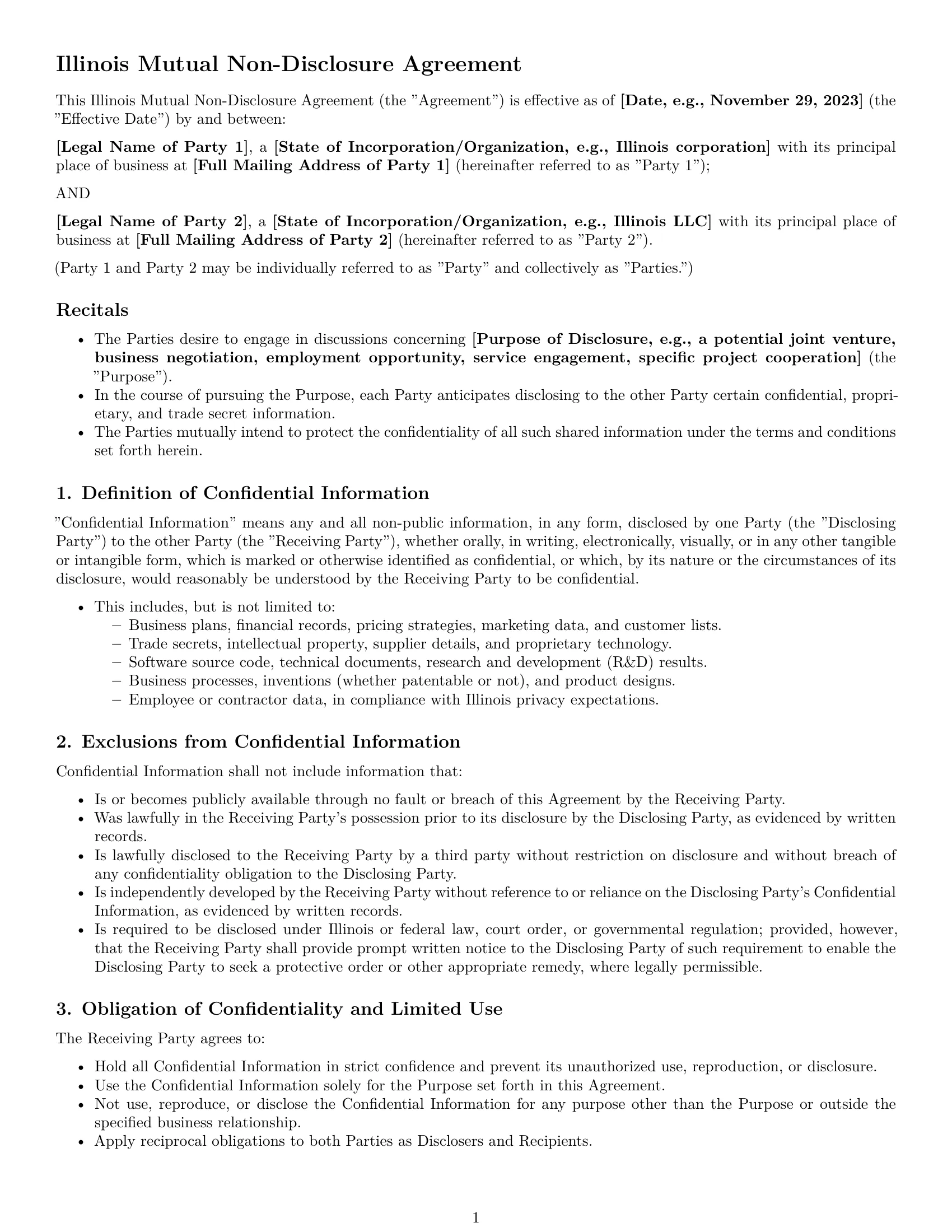 Preview page 1 of Pro Illinois mutual nda template