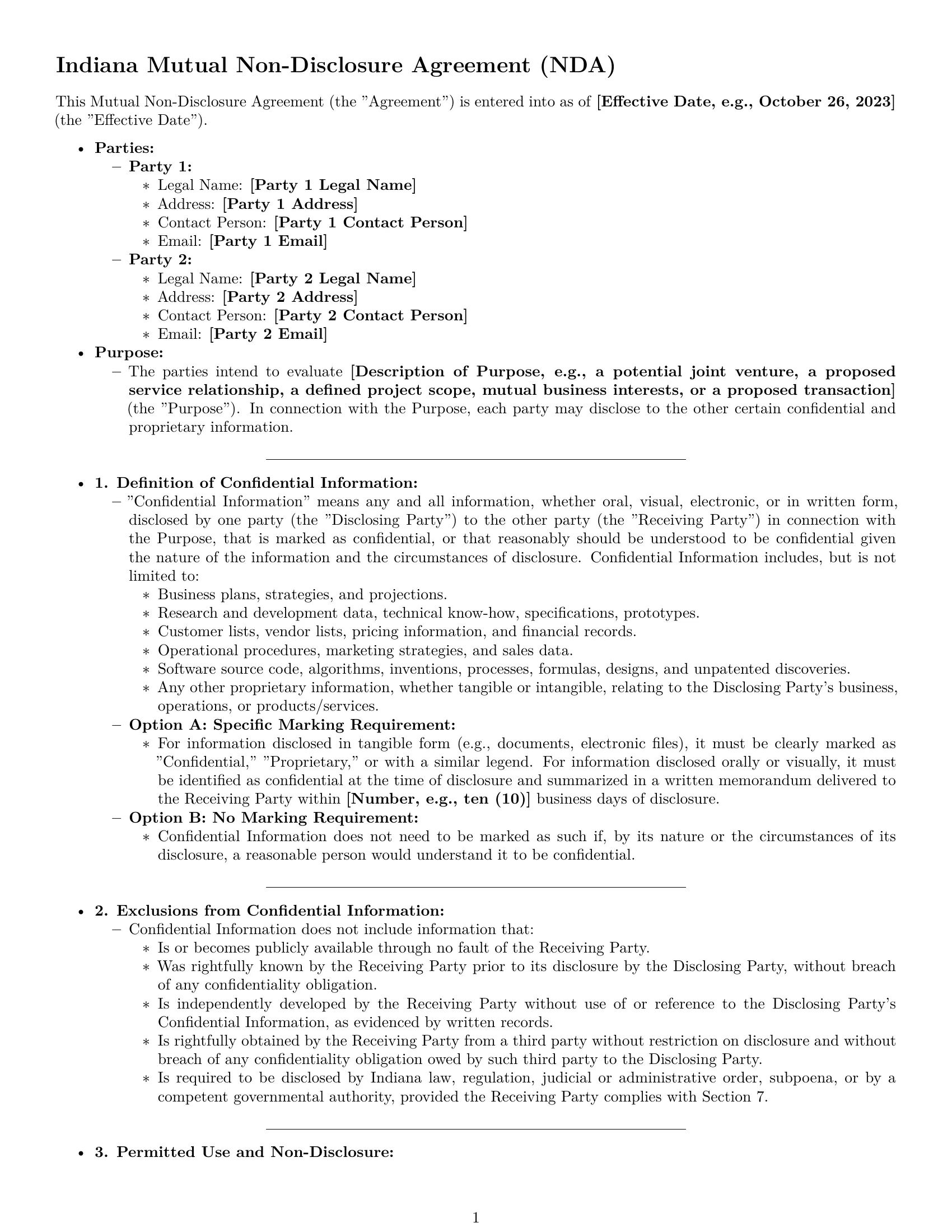 Preview page 1 of Pro Indiana mutual nda template