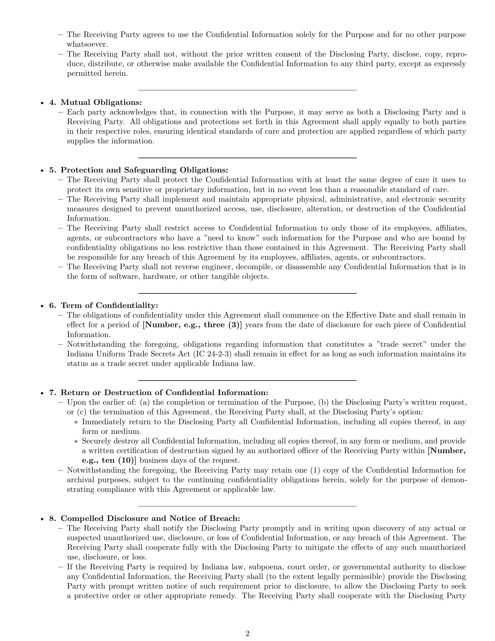 Preview page 2 of Pro Indiana mutual nda template