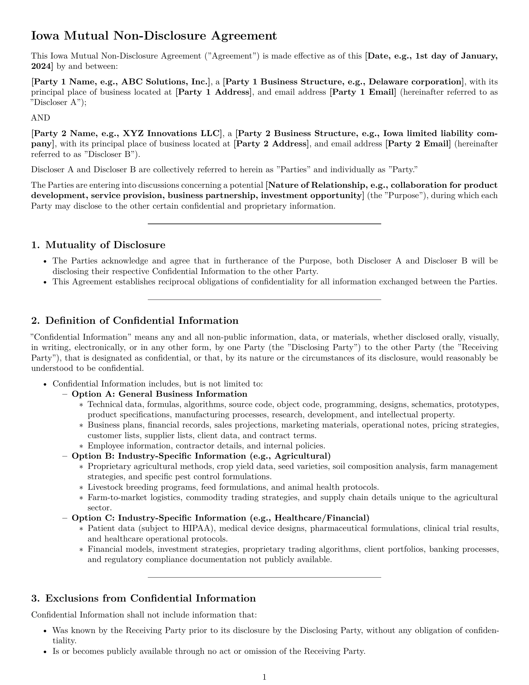 Preview page 1 of Pro Iowa mutual nda template