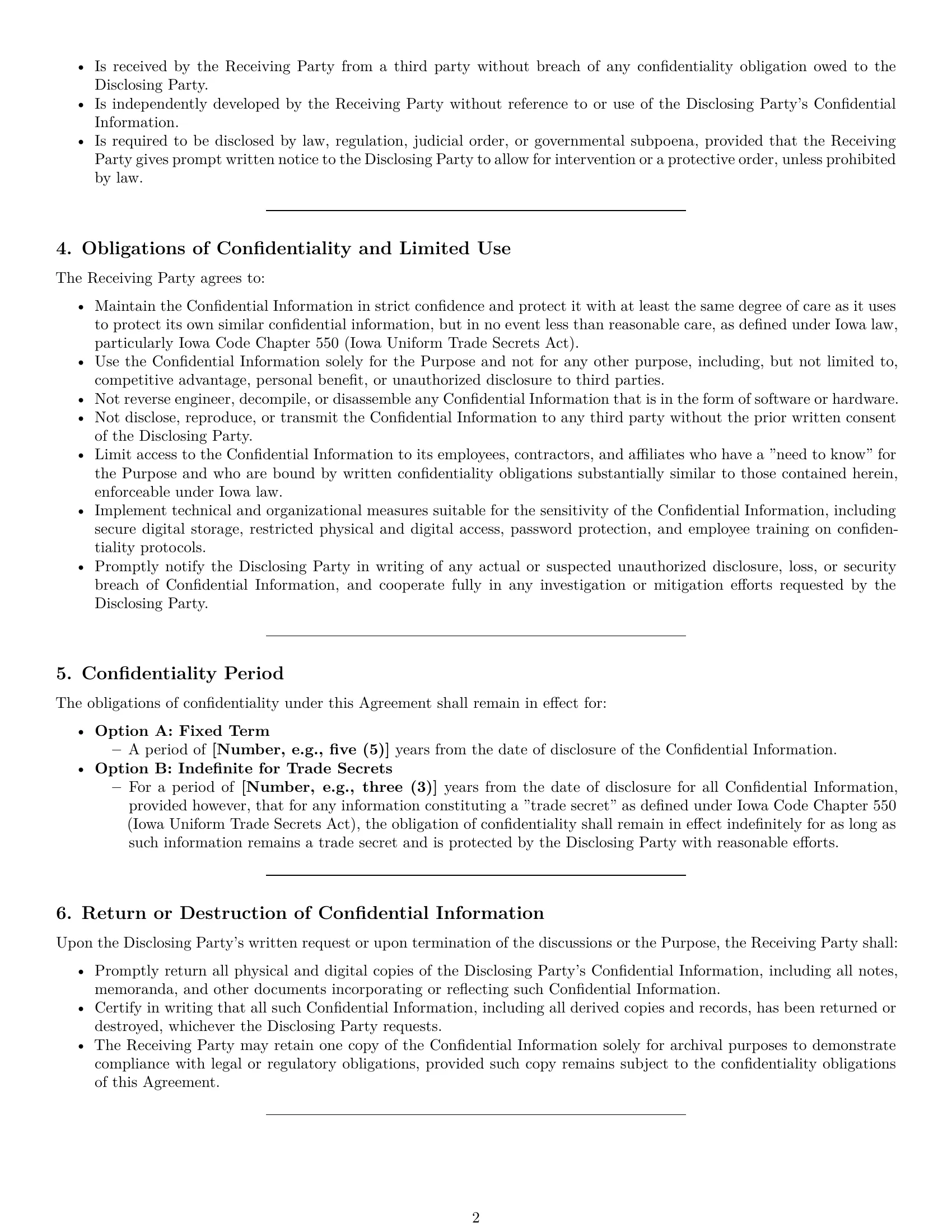 Preview page 2 of Pro Iowa mutual nda template