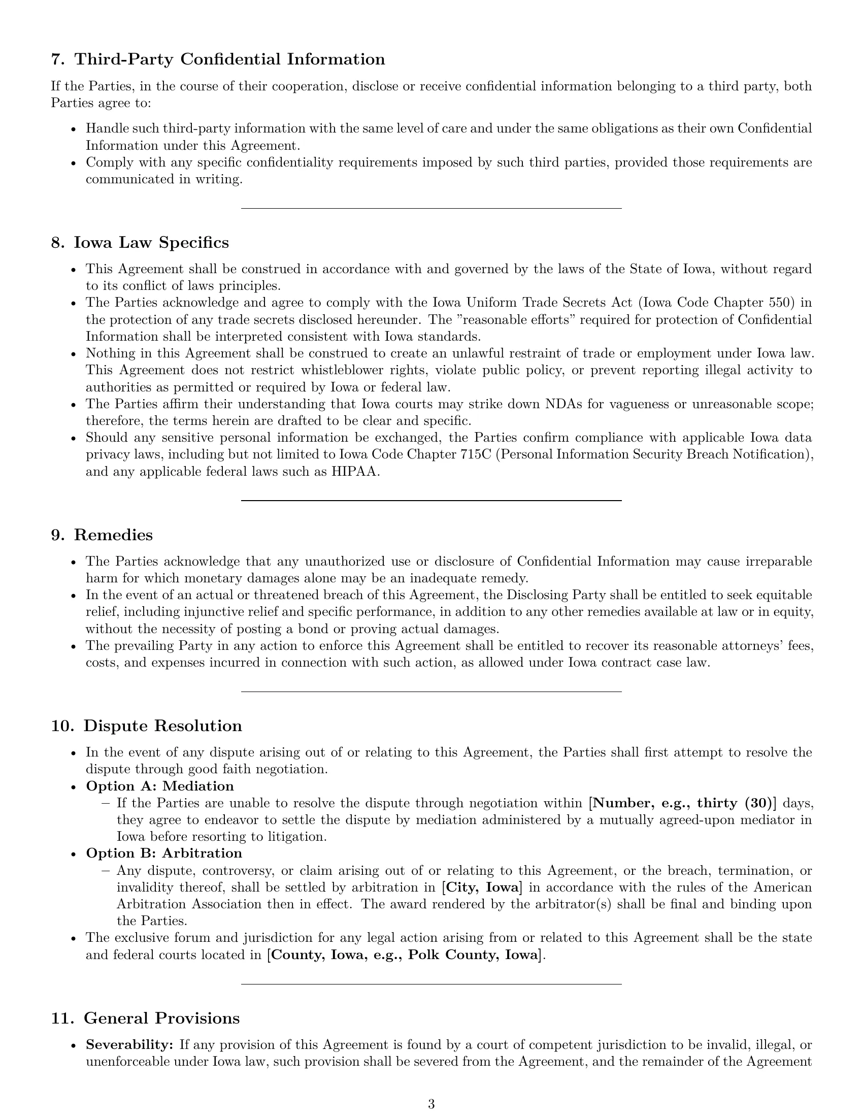 Preview page 3 of Pro Iowa mutual nda template