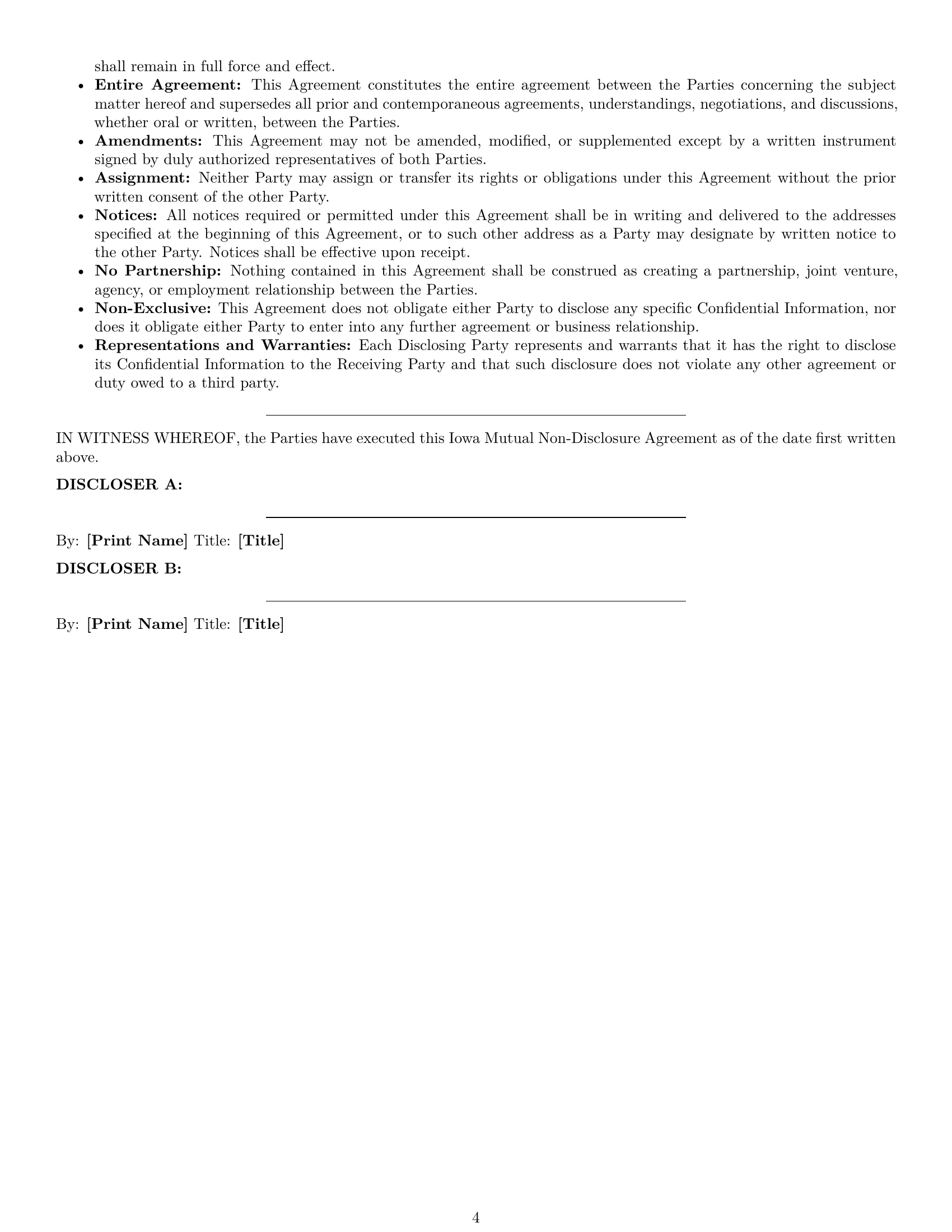 Preview page 4 of Pro Iowa mutual nda template