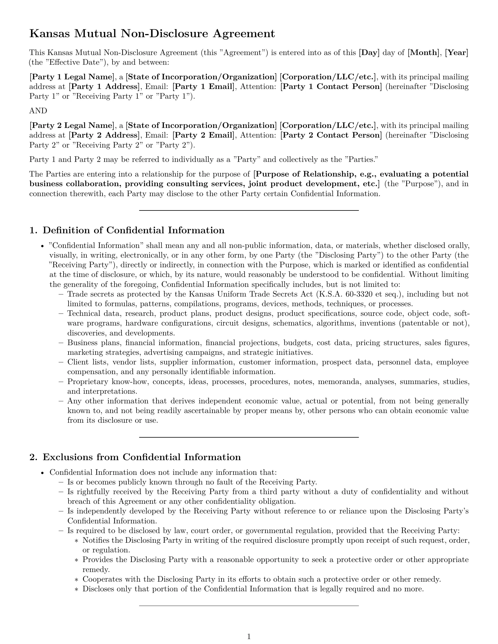 Preview page 1 of Pro Kansas mutual nda template
