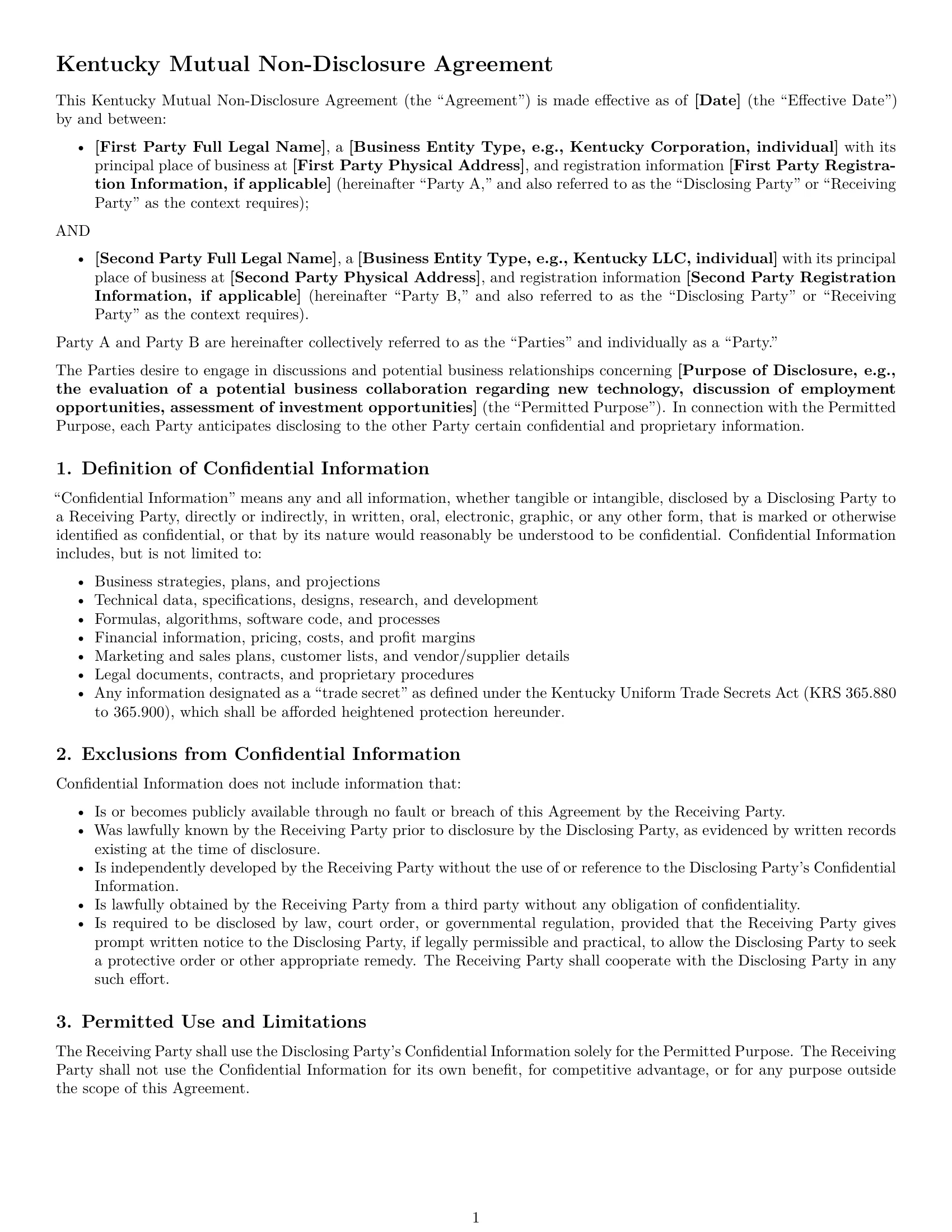 Preview page 1 of Pro Kentucky mutual nda template