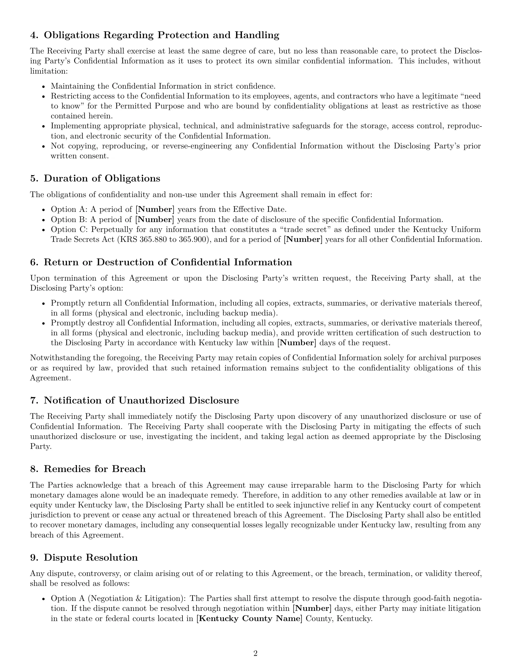 Preview page 2 of Pro Kentucky mutual nda template