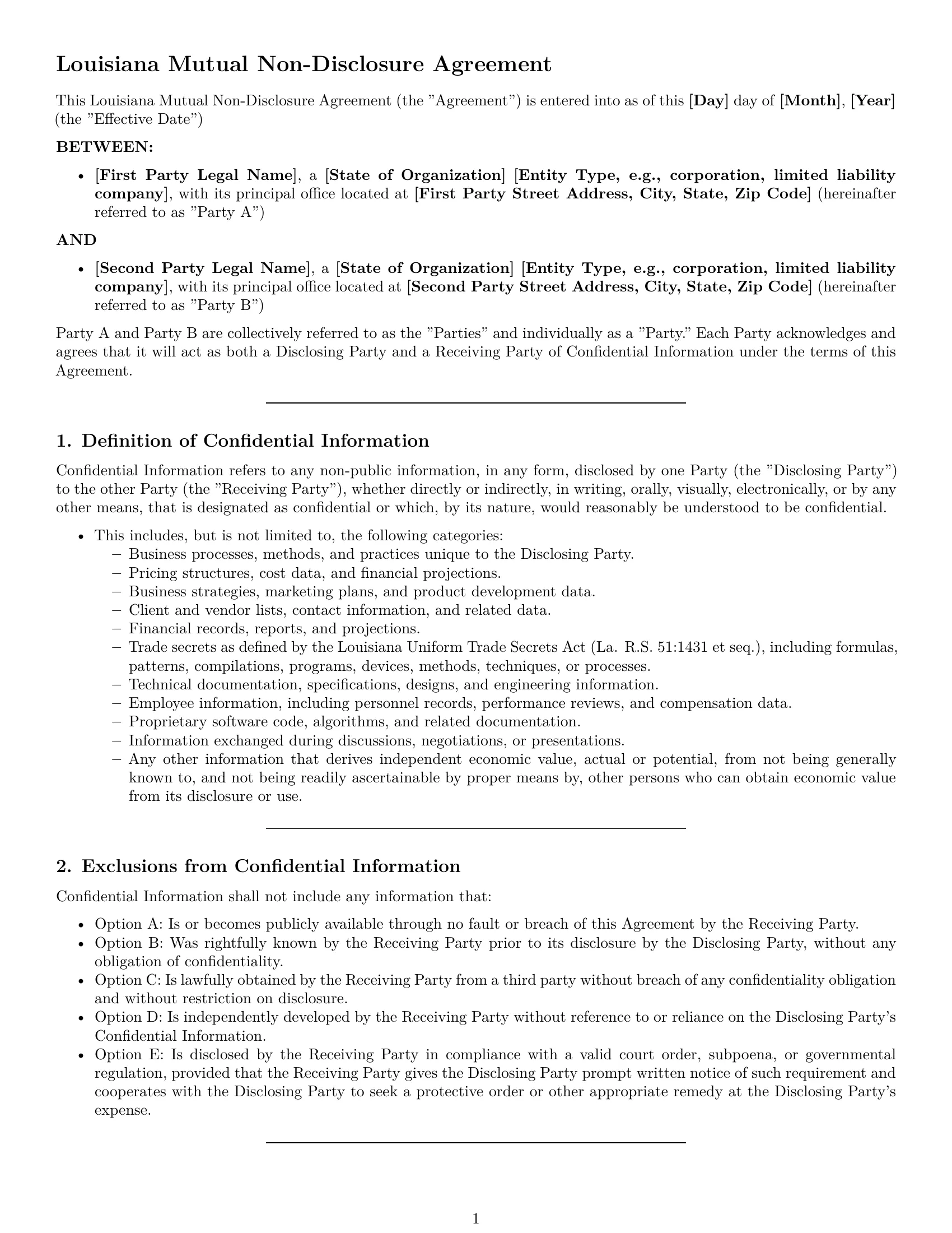 Preview page 1 of Pro Louisiana mutual nda template