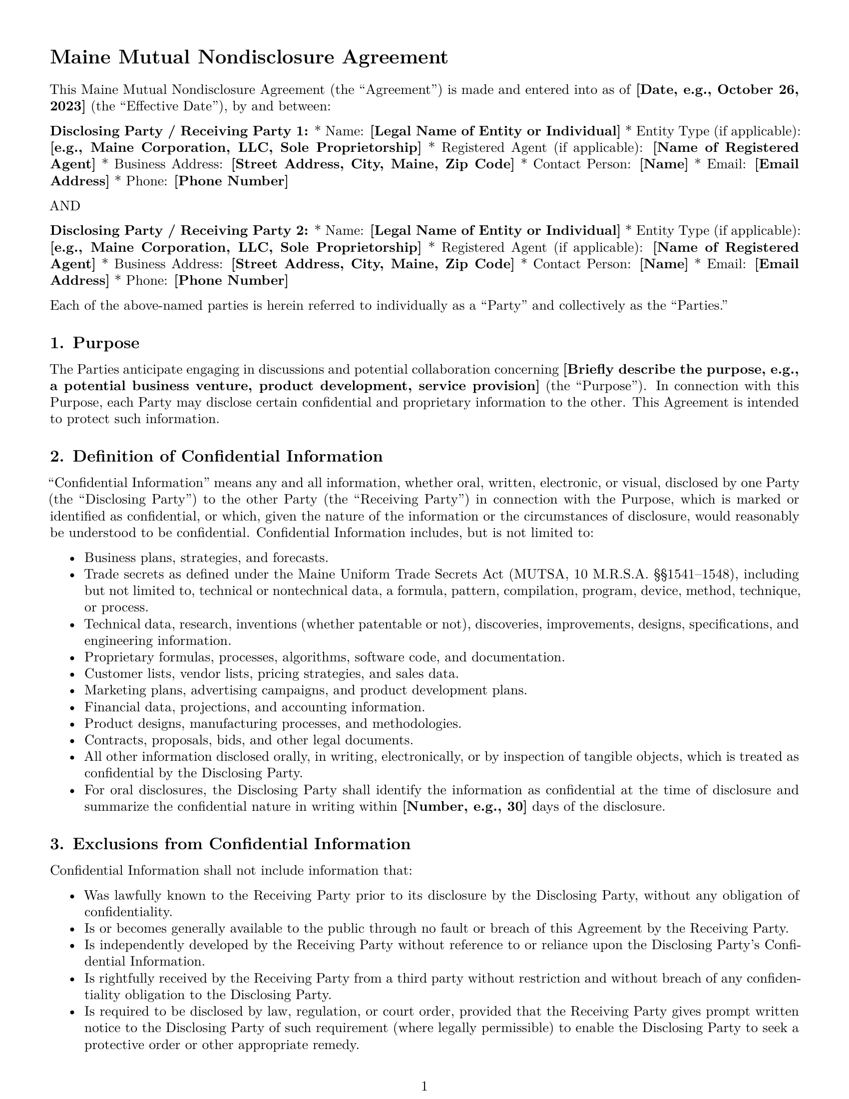 Preview page 1 of Pro Maine mutual nda template