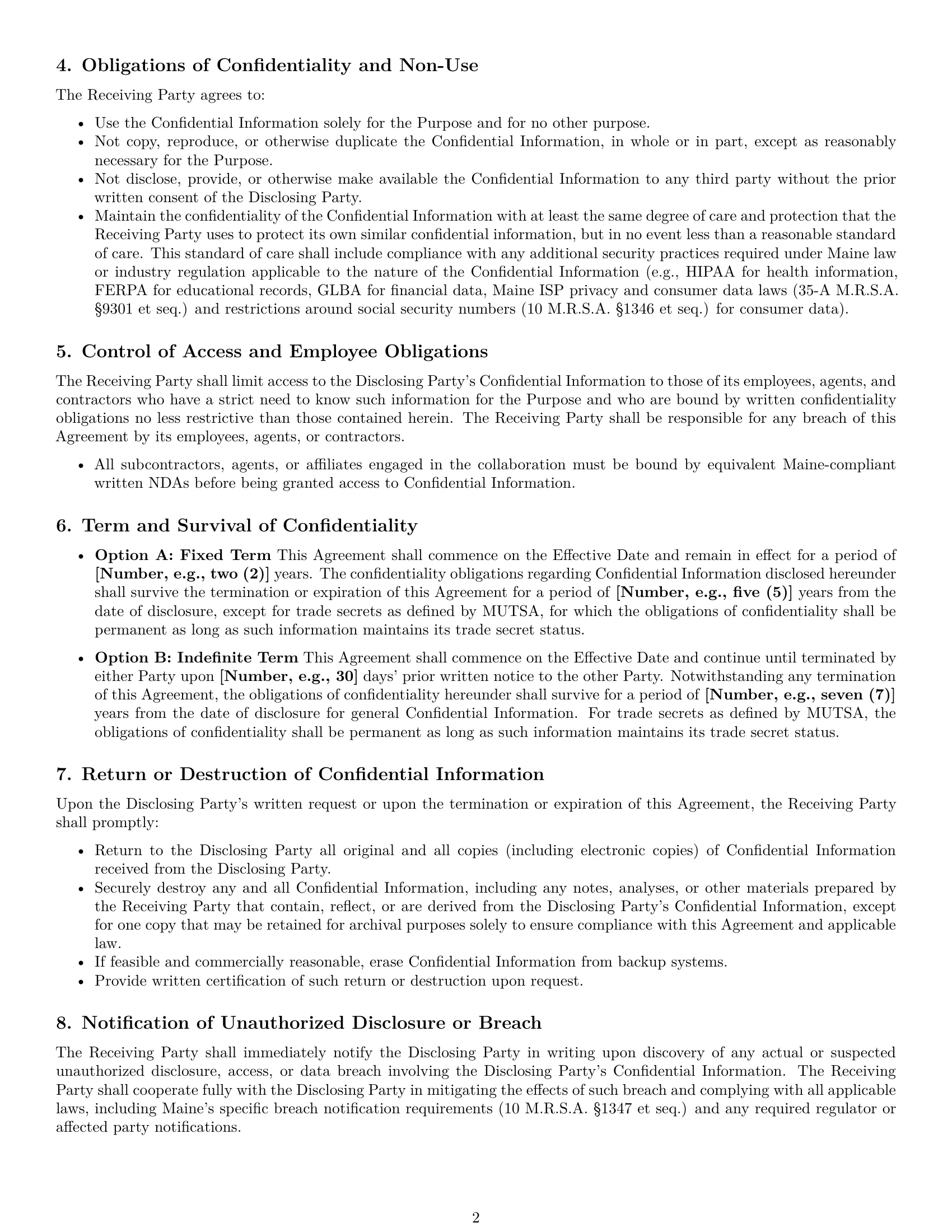 Preview page 2 of Pro Maine mutual nda template