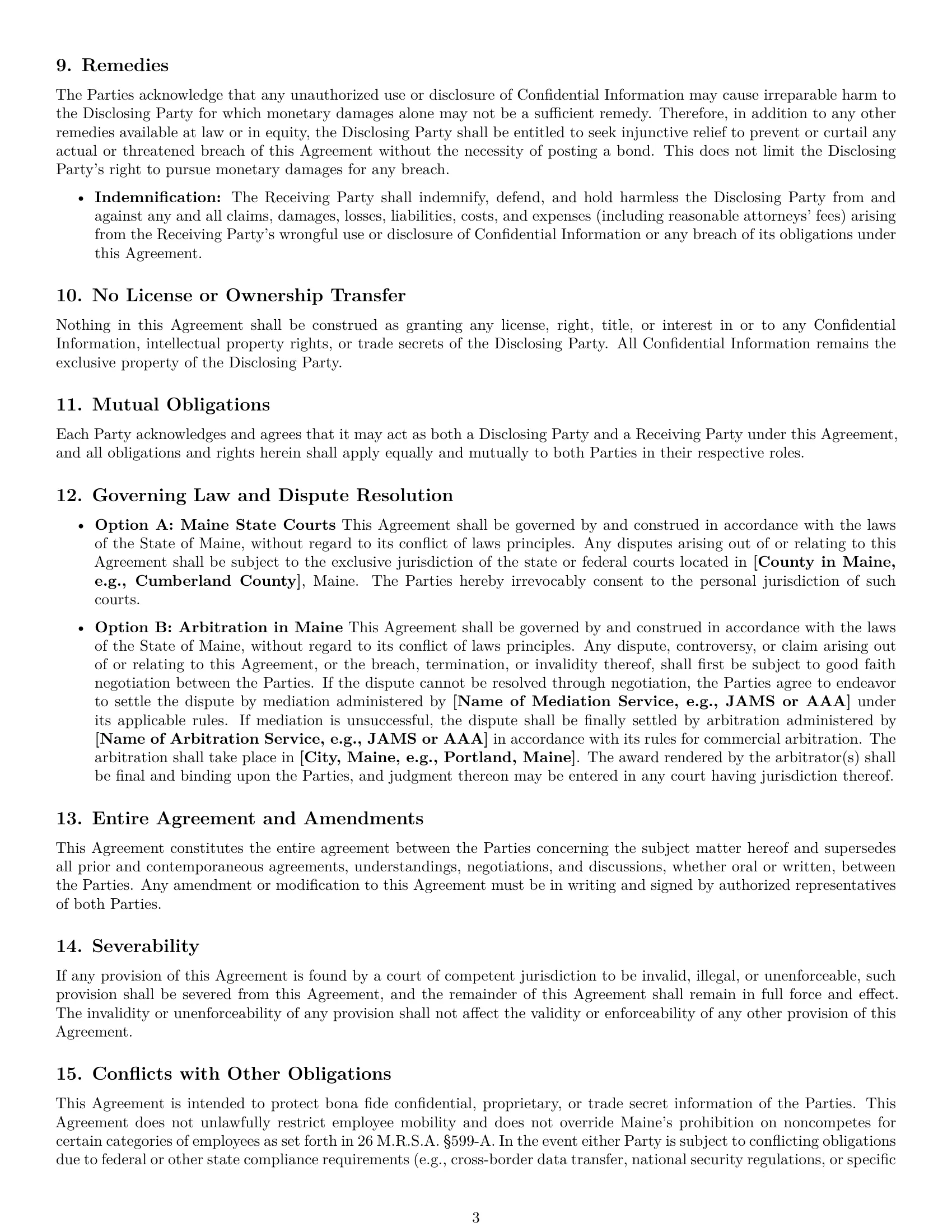 Preview page 3 of Pro Maine mutual nda template