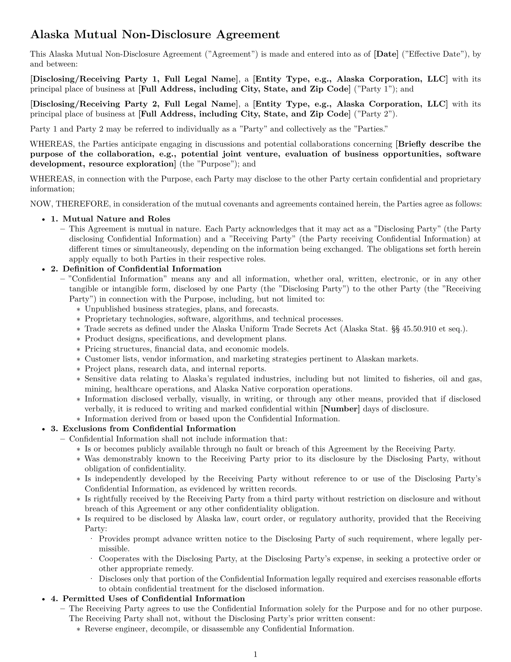Preview page 1 of Pro Alaska mutual nda template