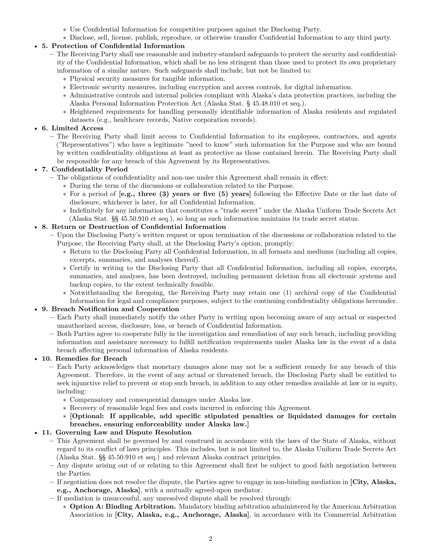 Preview page 2 of Pro Alaska mutual nda template