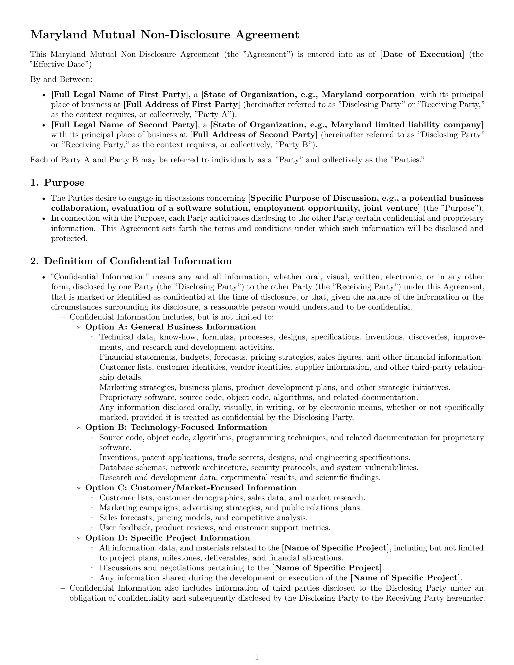 Preview page 1 of Pro Maryland mutual nda template