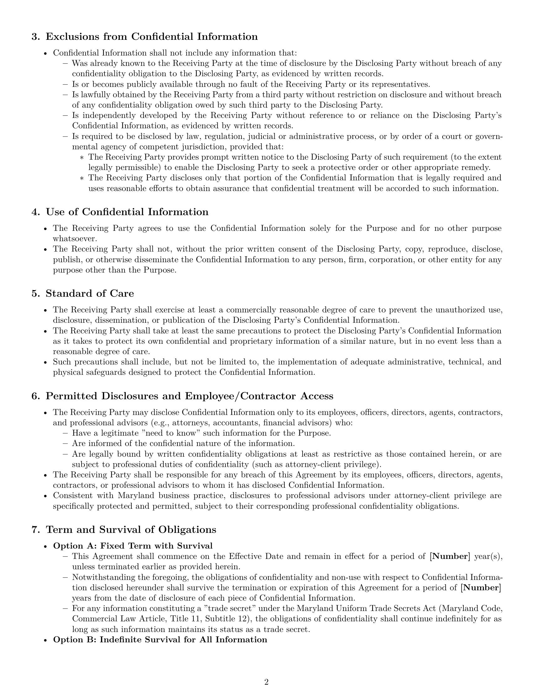 Preview page 2 of Pro Maryland mutual nda template