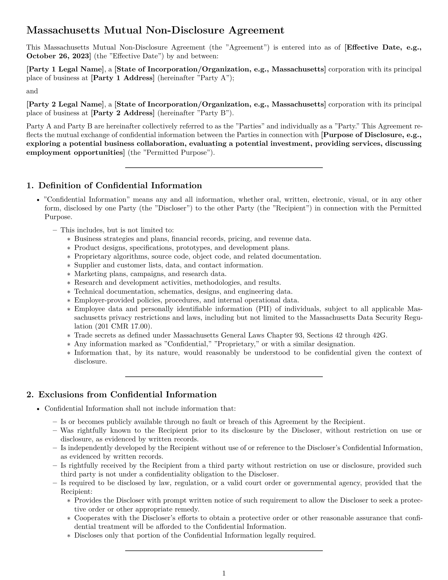Preview page 1 of Pro Massachusetts mutual nda template