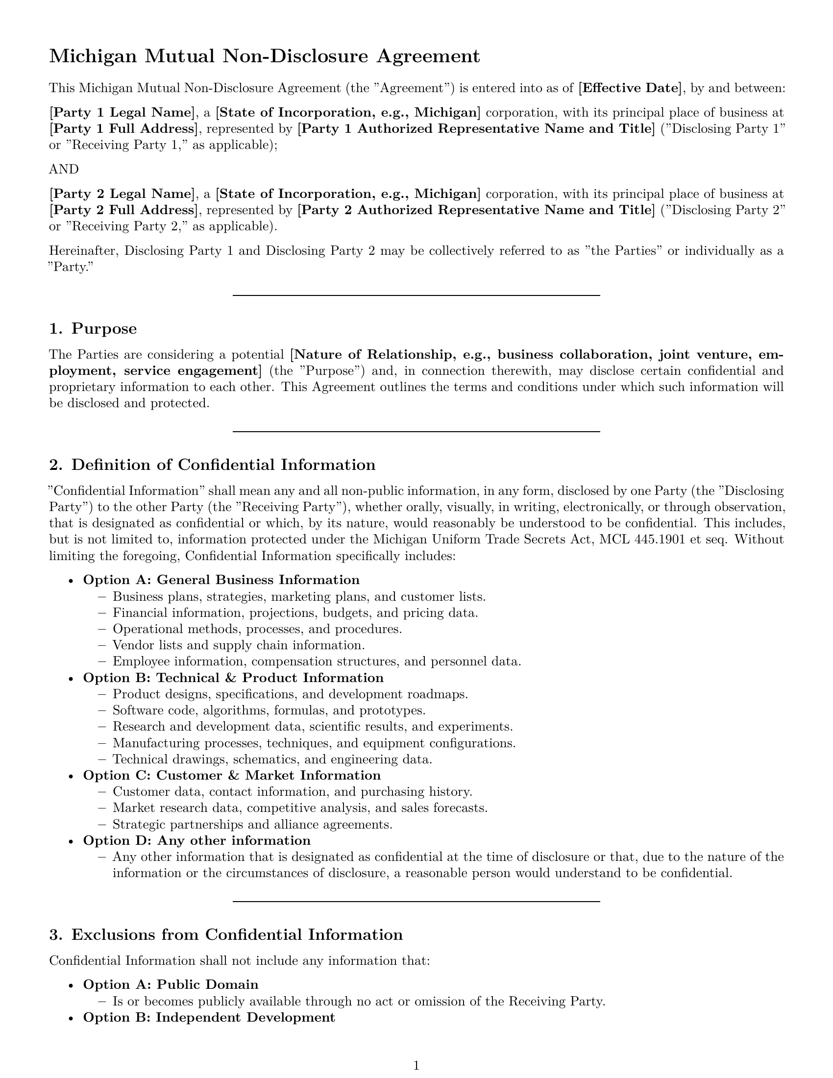 Preview page 1 of Pro Michigan mutual nda template
