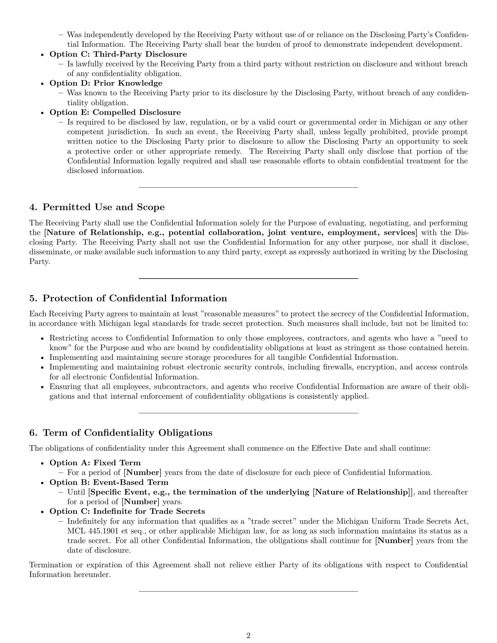 Preview page 2 of Pro Michigan mutual nda template