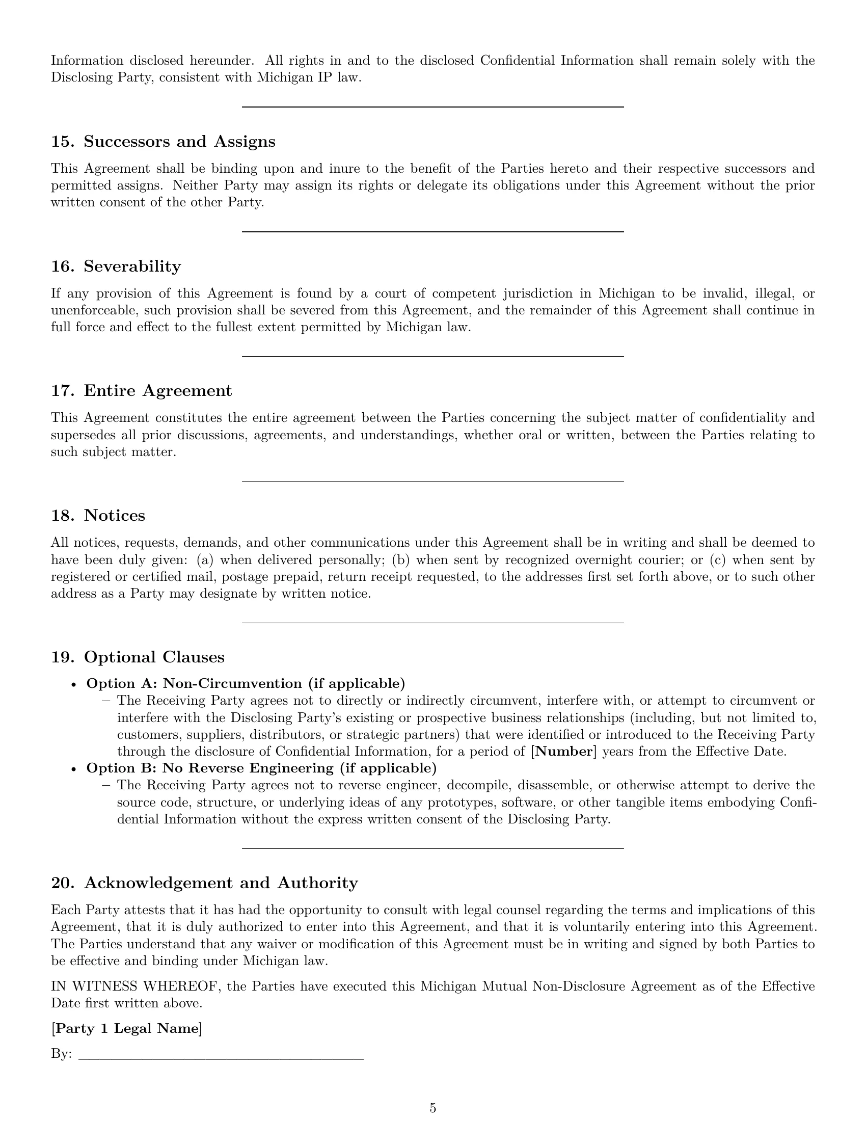 Preview page 5 of Pro Michigan mutual nda template