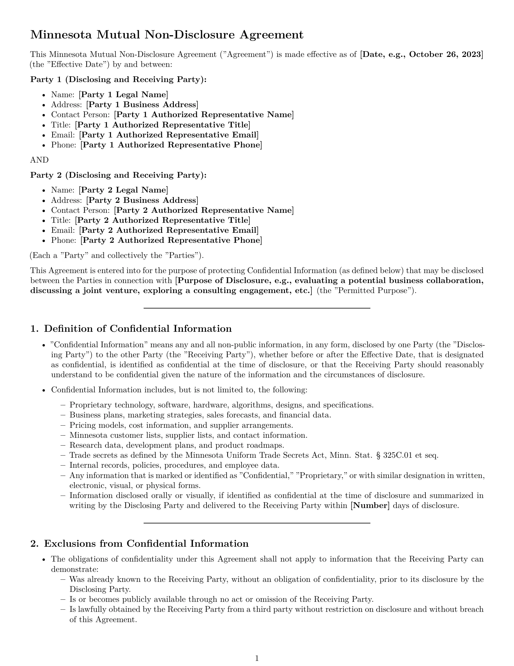 Preview page 1 of Pro Minnesota mutual nda template