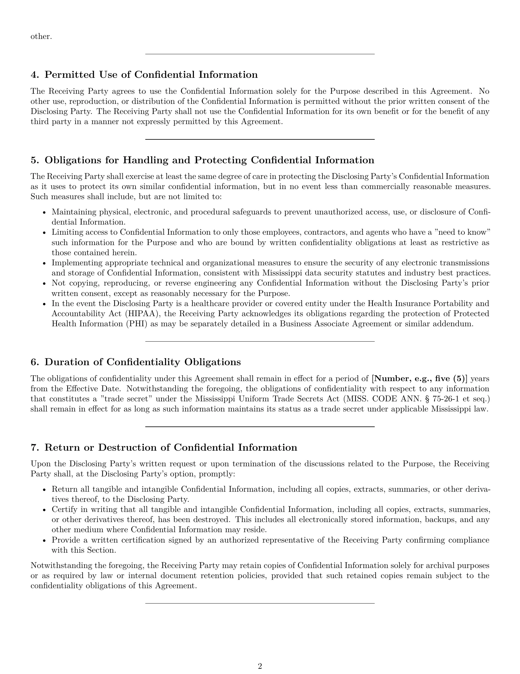 Preview page 2 of Pro Mississippi mutual nda template