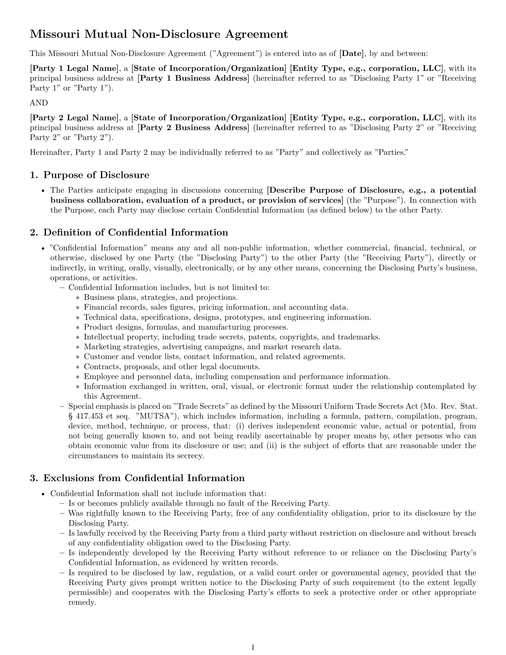 Preview page 1 of Pro Missouri mutual nda template