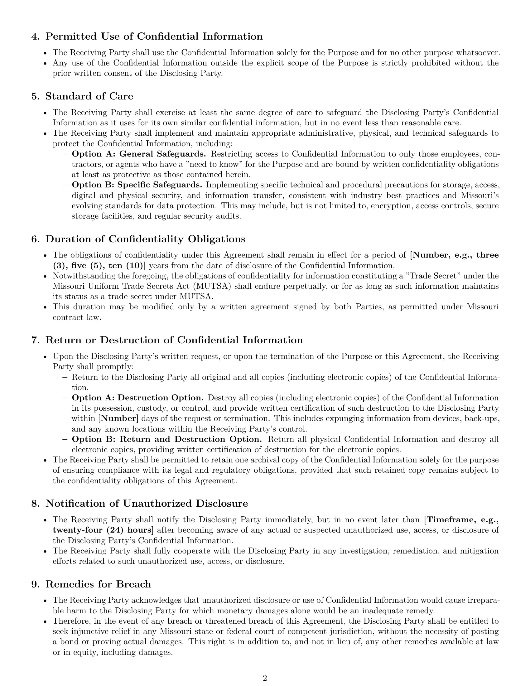 Preview page 2 of Pro Missouri mutual nda template