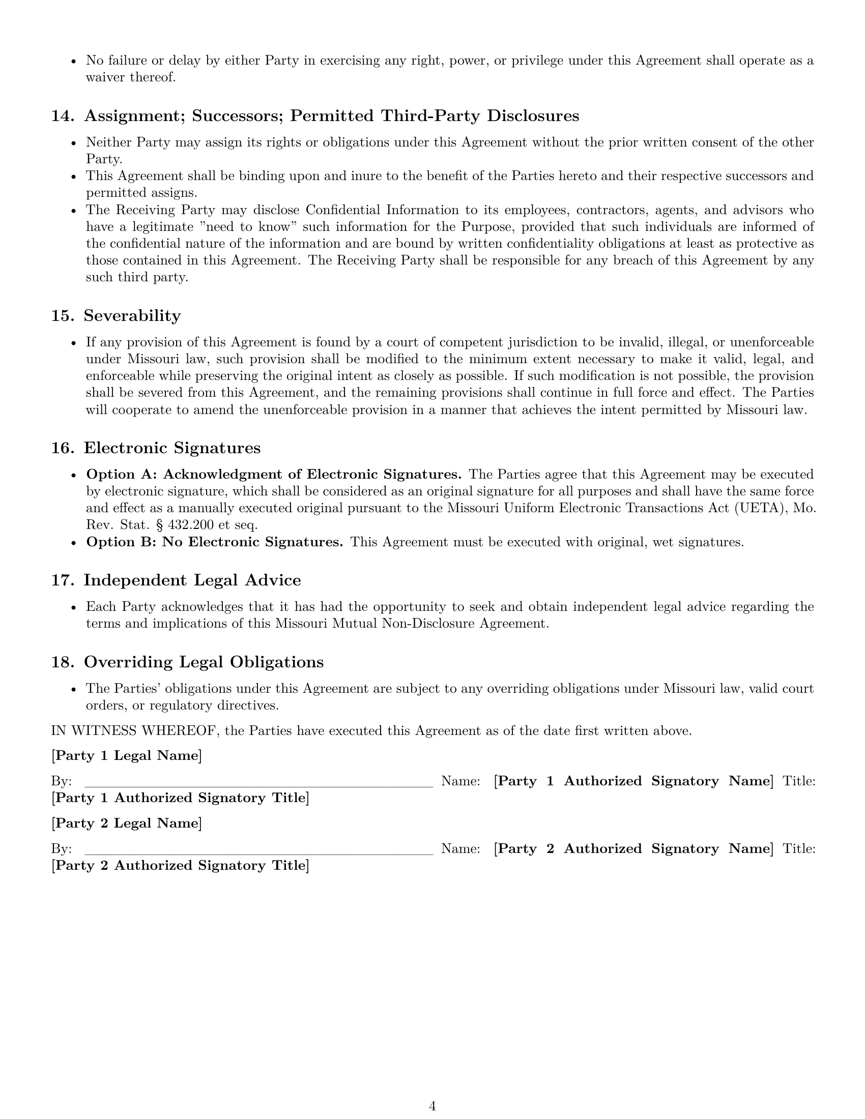 Preview page 4 of Pro Missouri mutual nda template