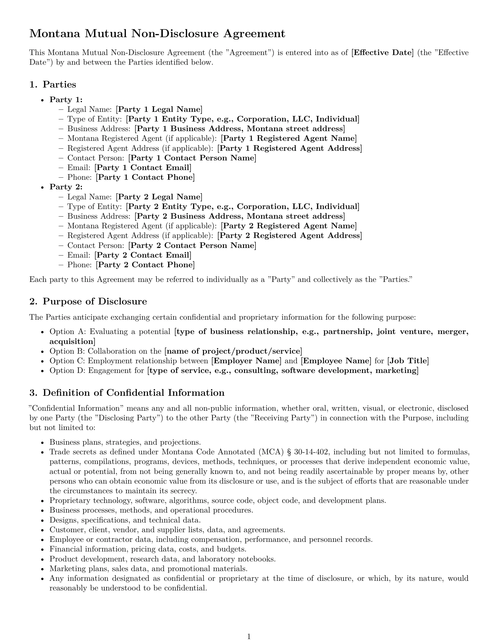 Preview page 1 of Pro Montana mutual nda template