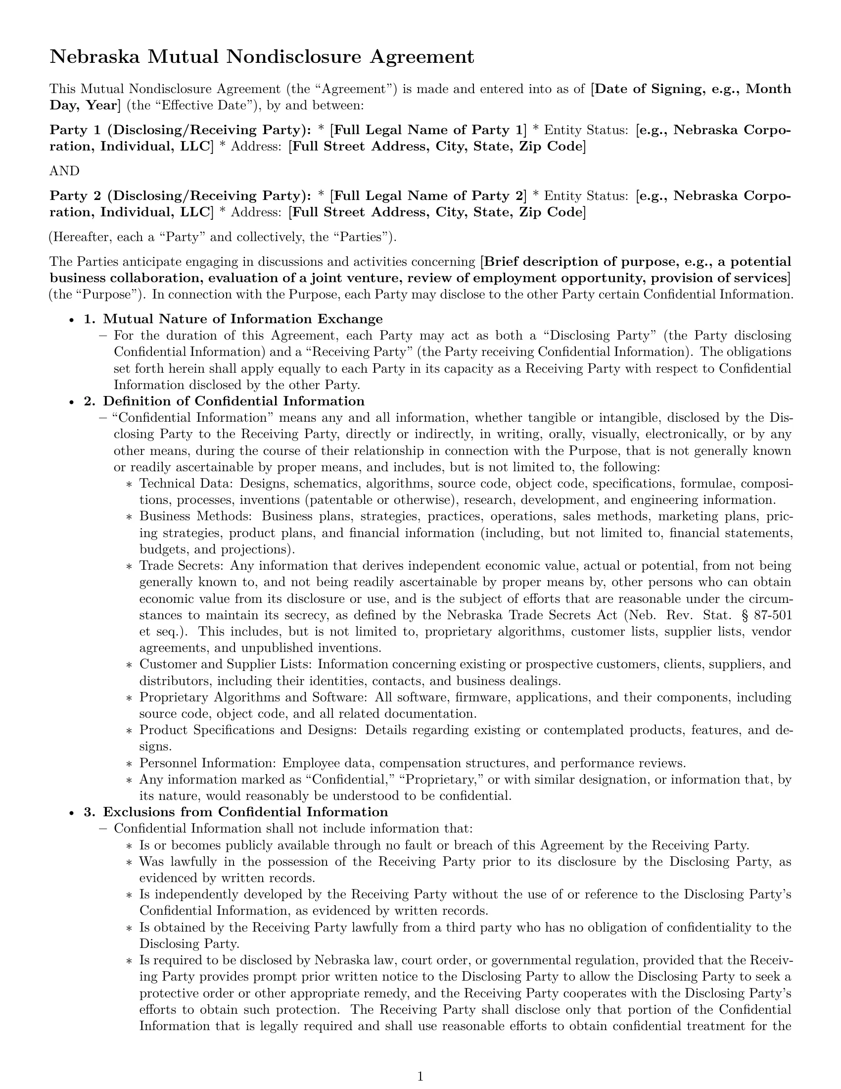 Preview page 1 of Pro Nebraska mutual nda template