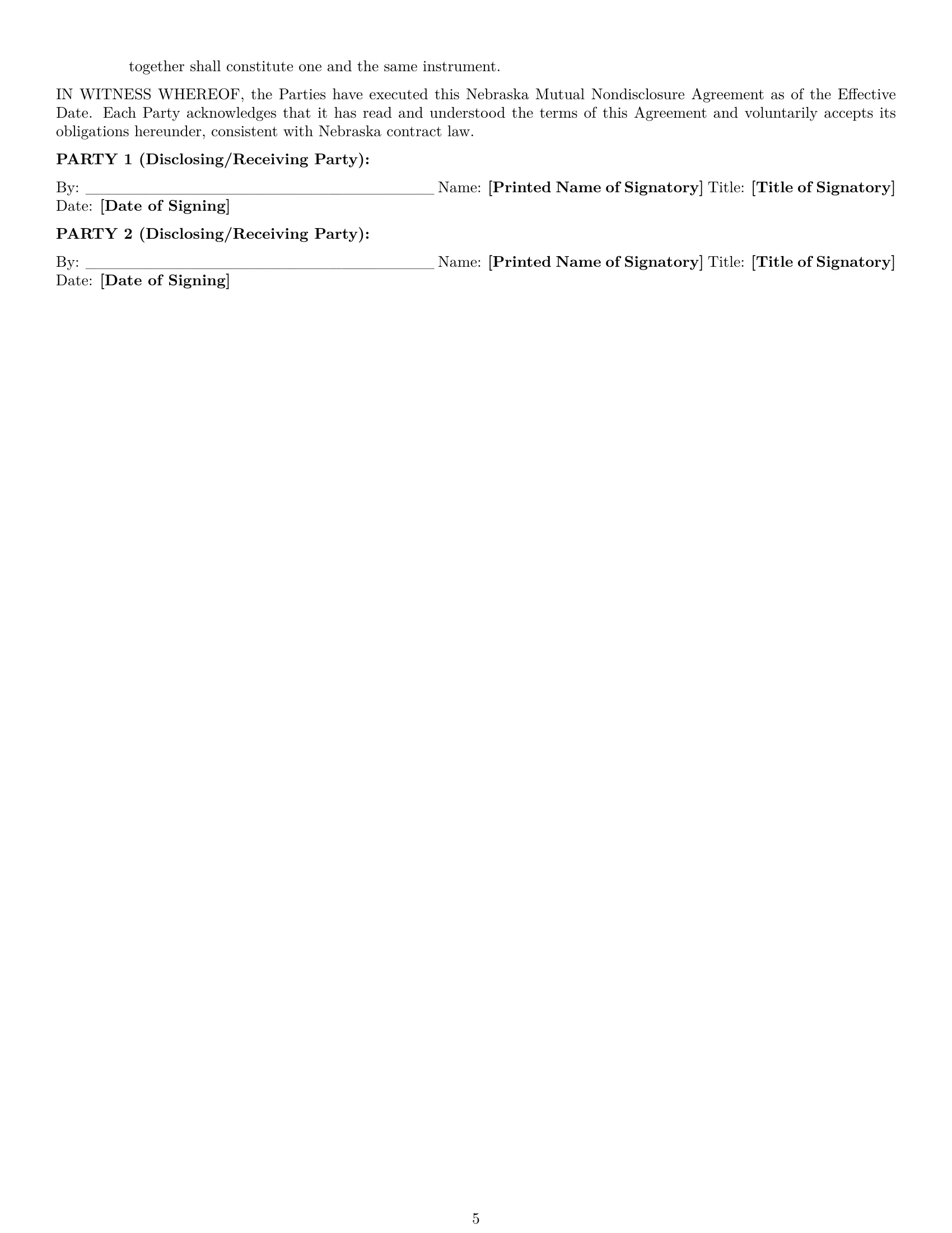 Preview page 5 of Pro Nebraska mutual nda template