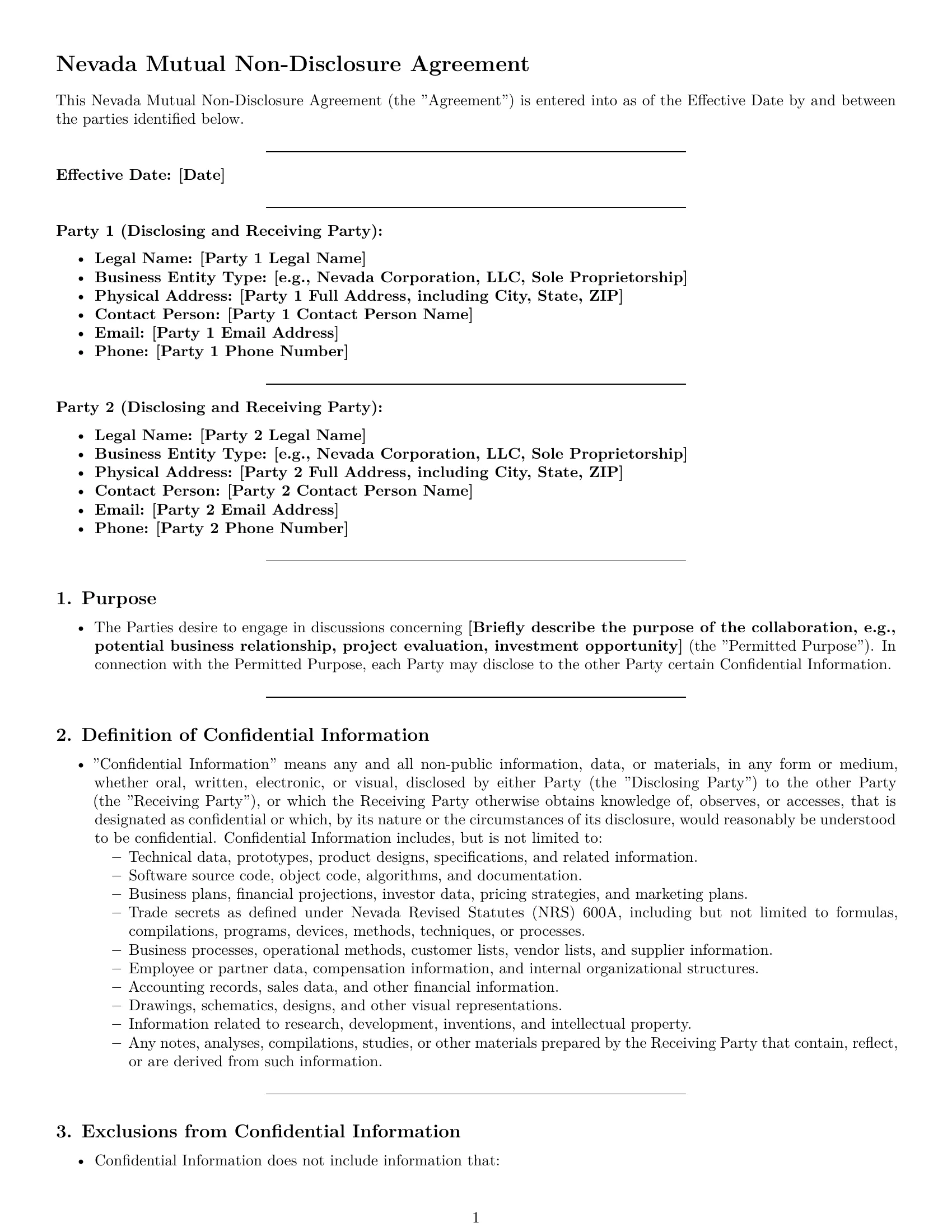 Preview page 1 of Pro Nevada mutual nda template