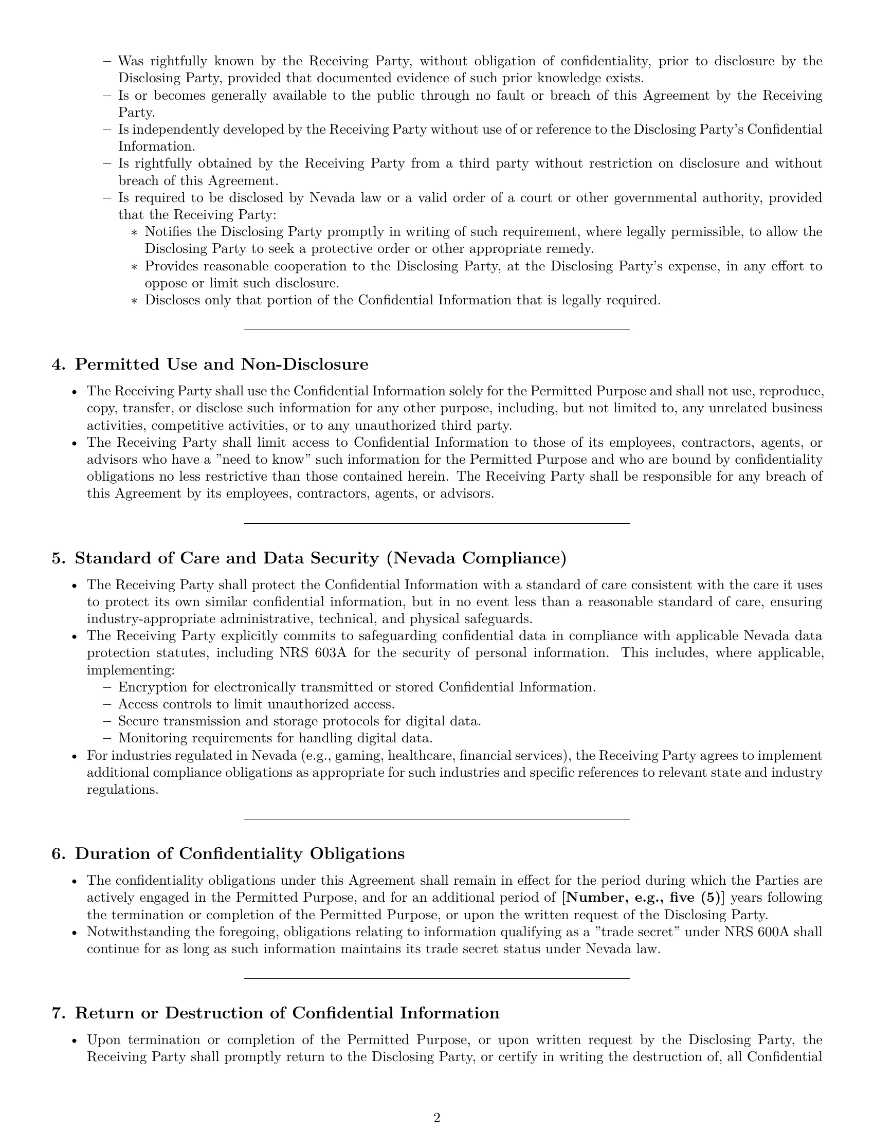 Preview page 2 of Pro Nevada mutual nda template