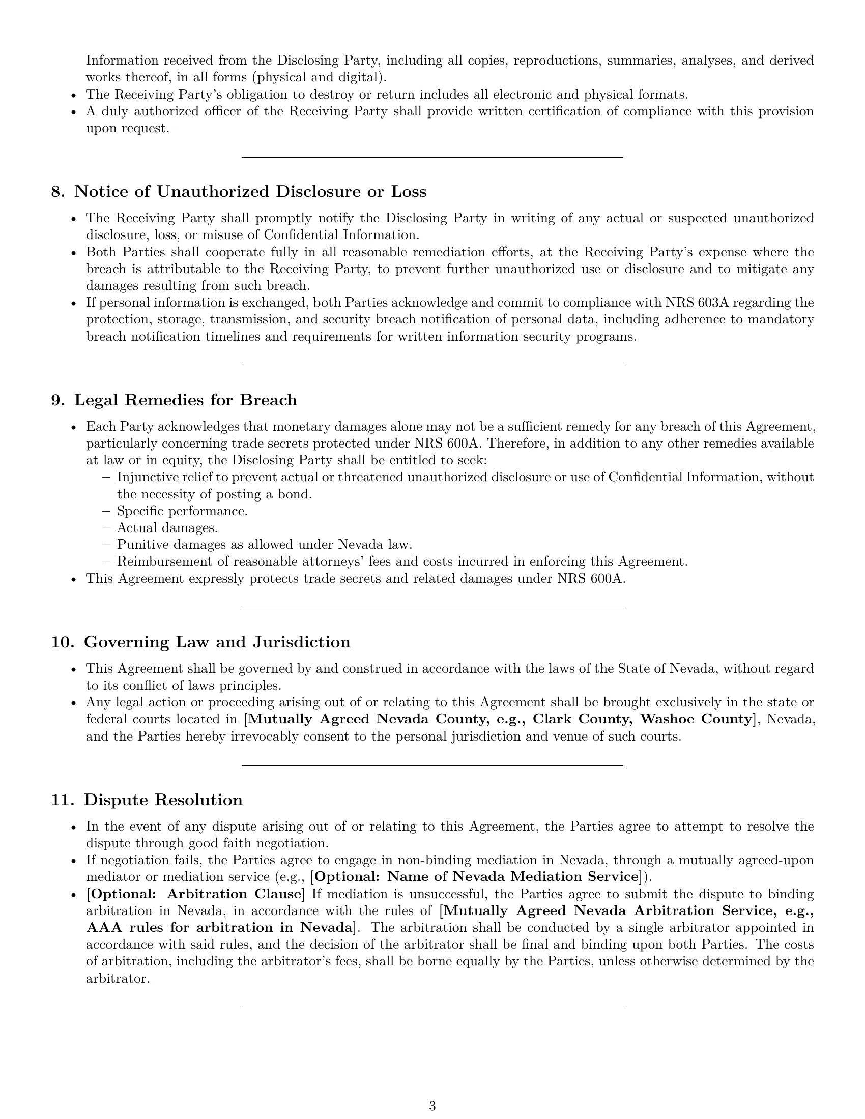 Preview page 3 of Pro Nevada mutual nda template