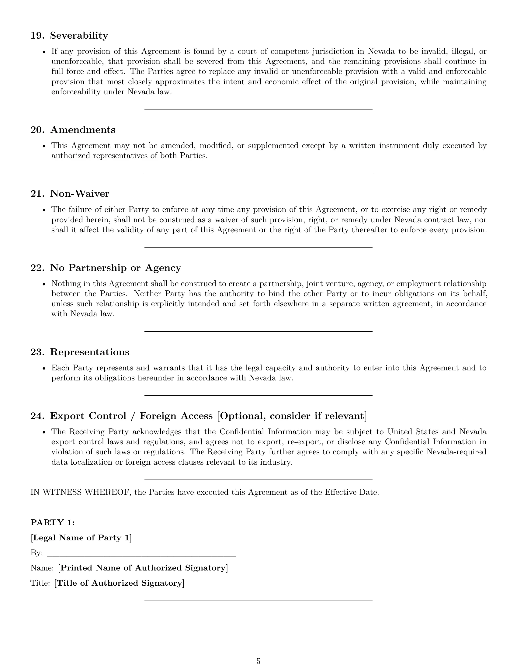 Preview page 5 of Pro Nevada mutual nda template