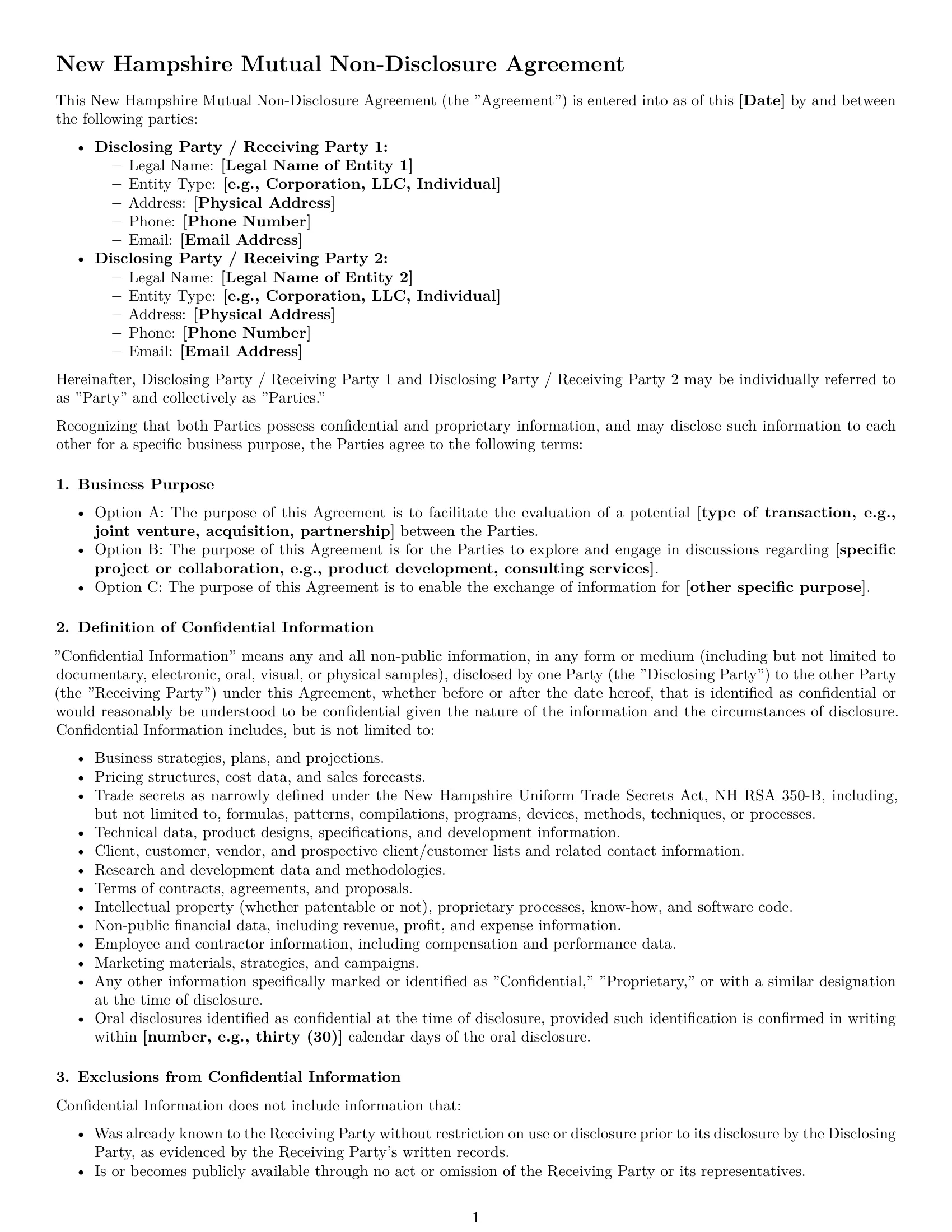 Preview page 1 of Pro New Hampshire mutual nda template