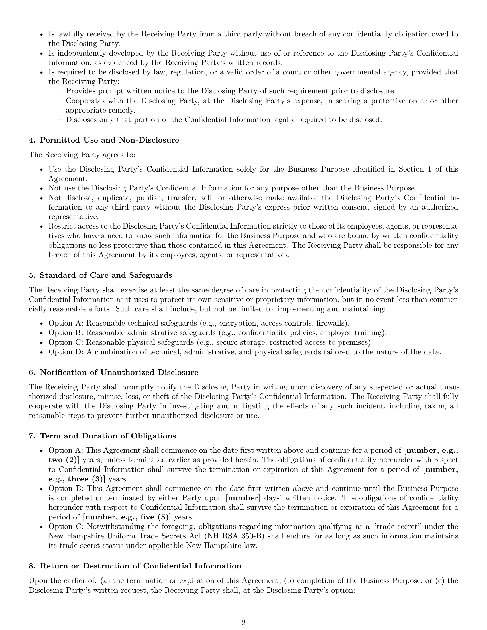 Preview page 2 of Pro New Hampshire mutual nda template