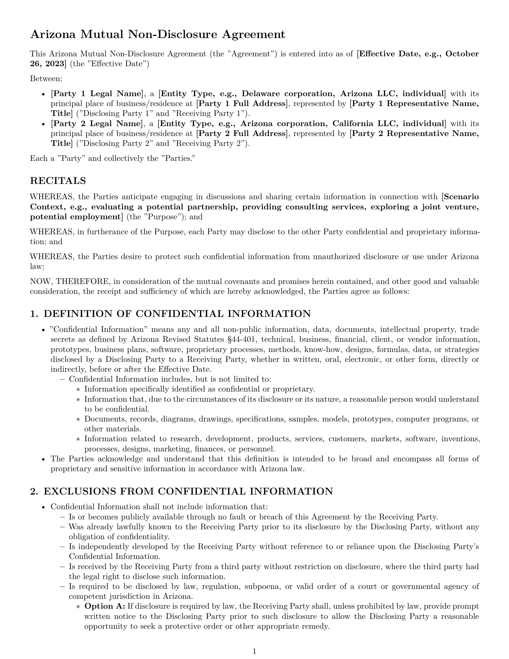 Preview page 1 of Pro Arizona mutual nda template