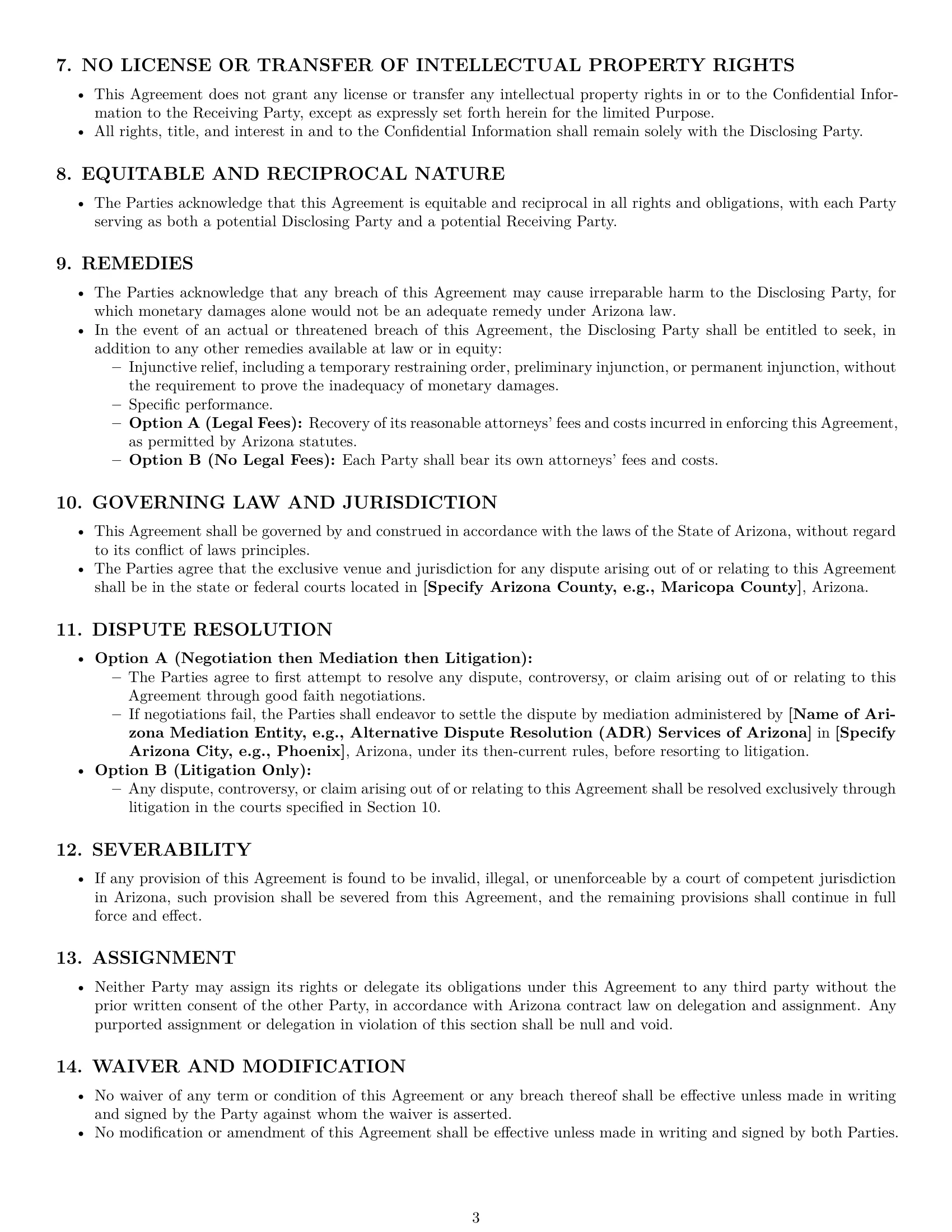 Preview page 3 of Pro Arizona mutual nda template