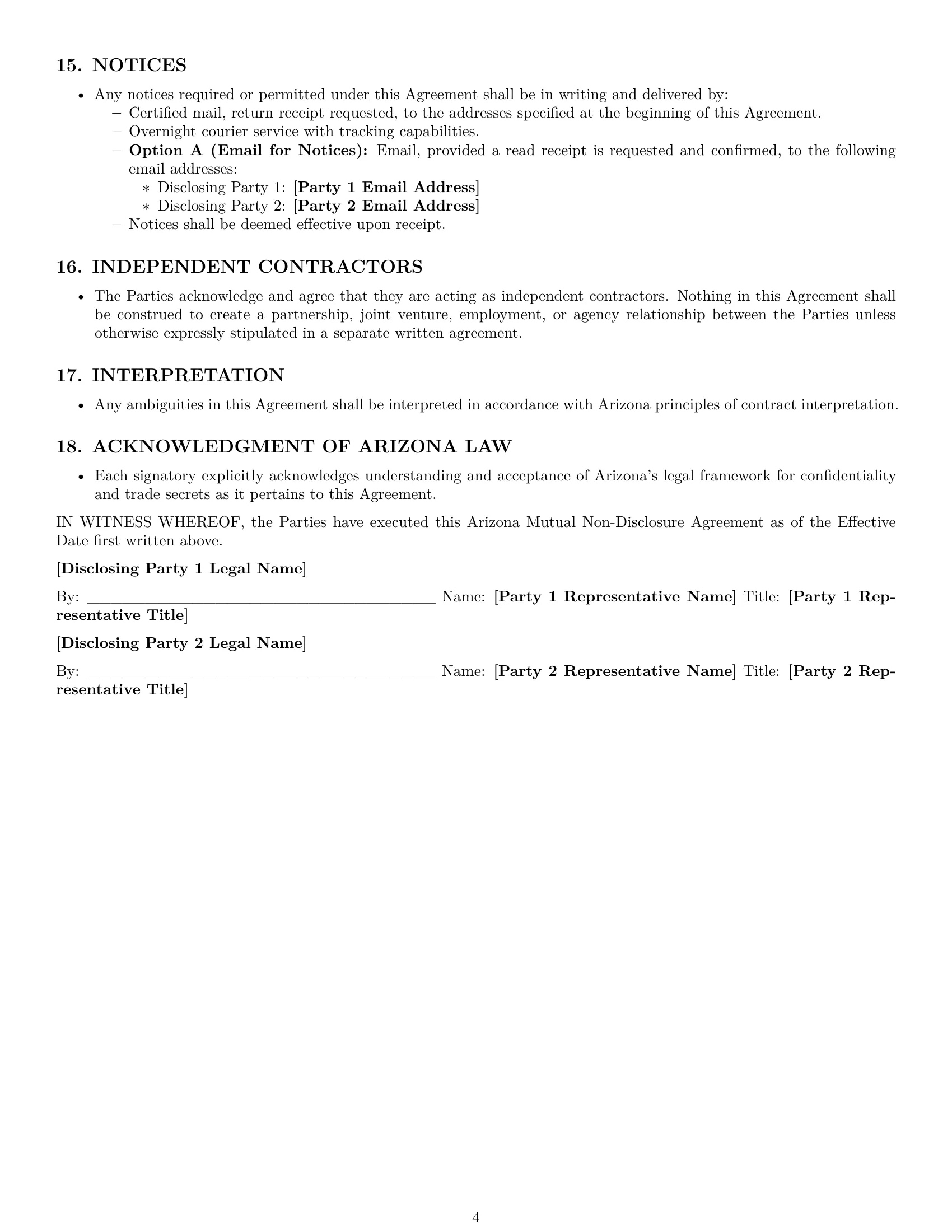 Preview page 4 of Pro Arizona mutual nda template