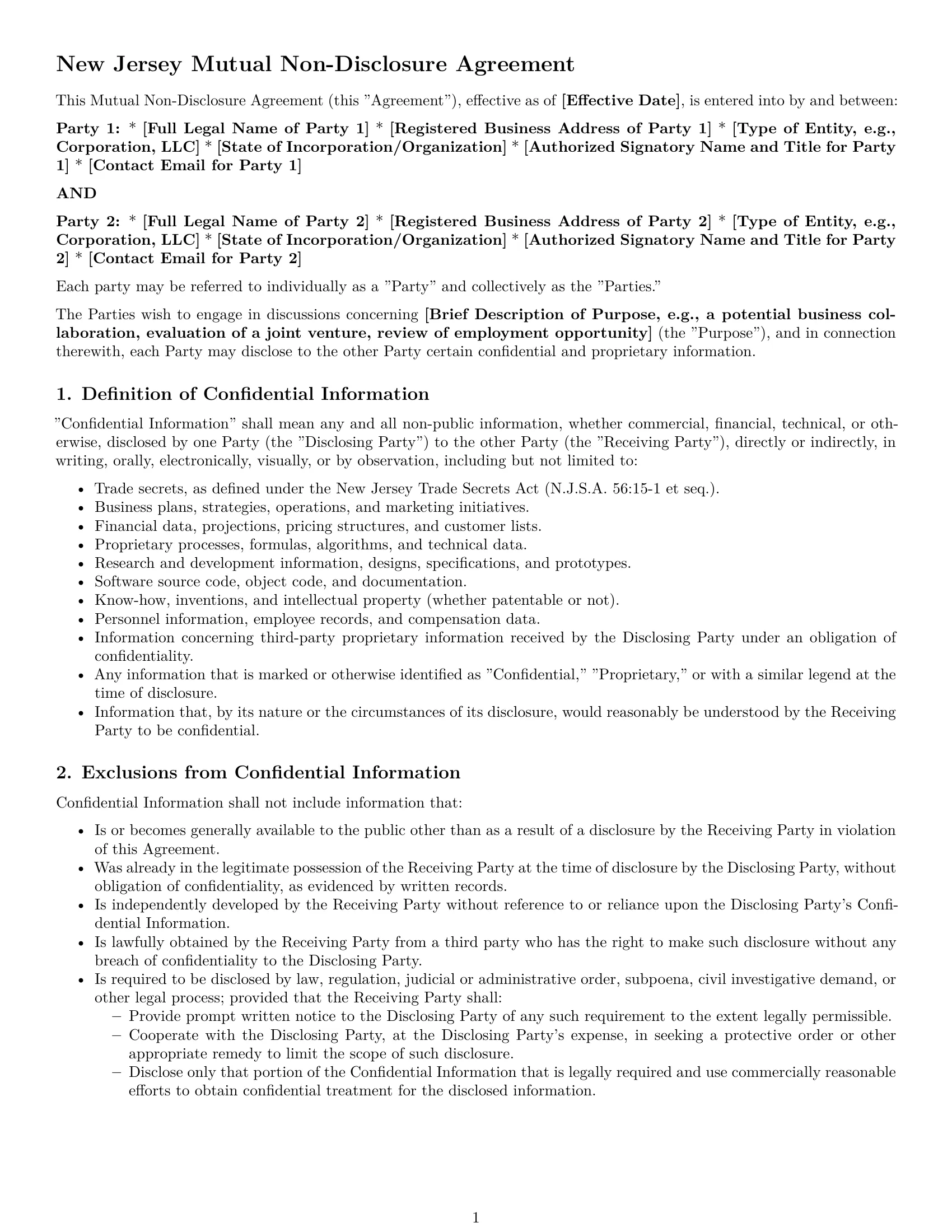 Preview page 1 of Pro New Jersey mutual nda template