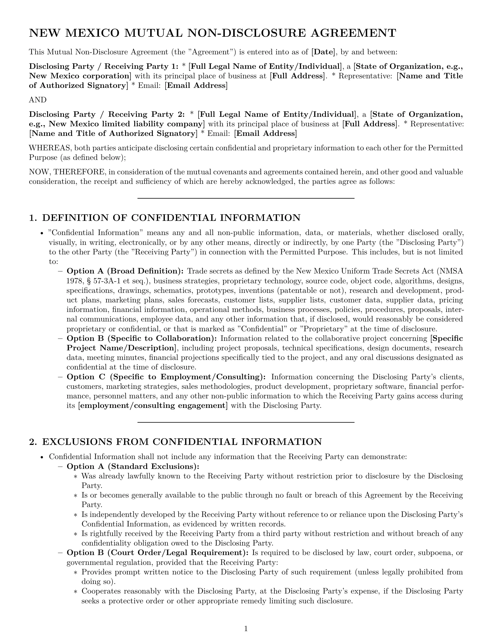 Preview page 1 of Pro New Mexico mutual nda template