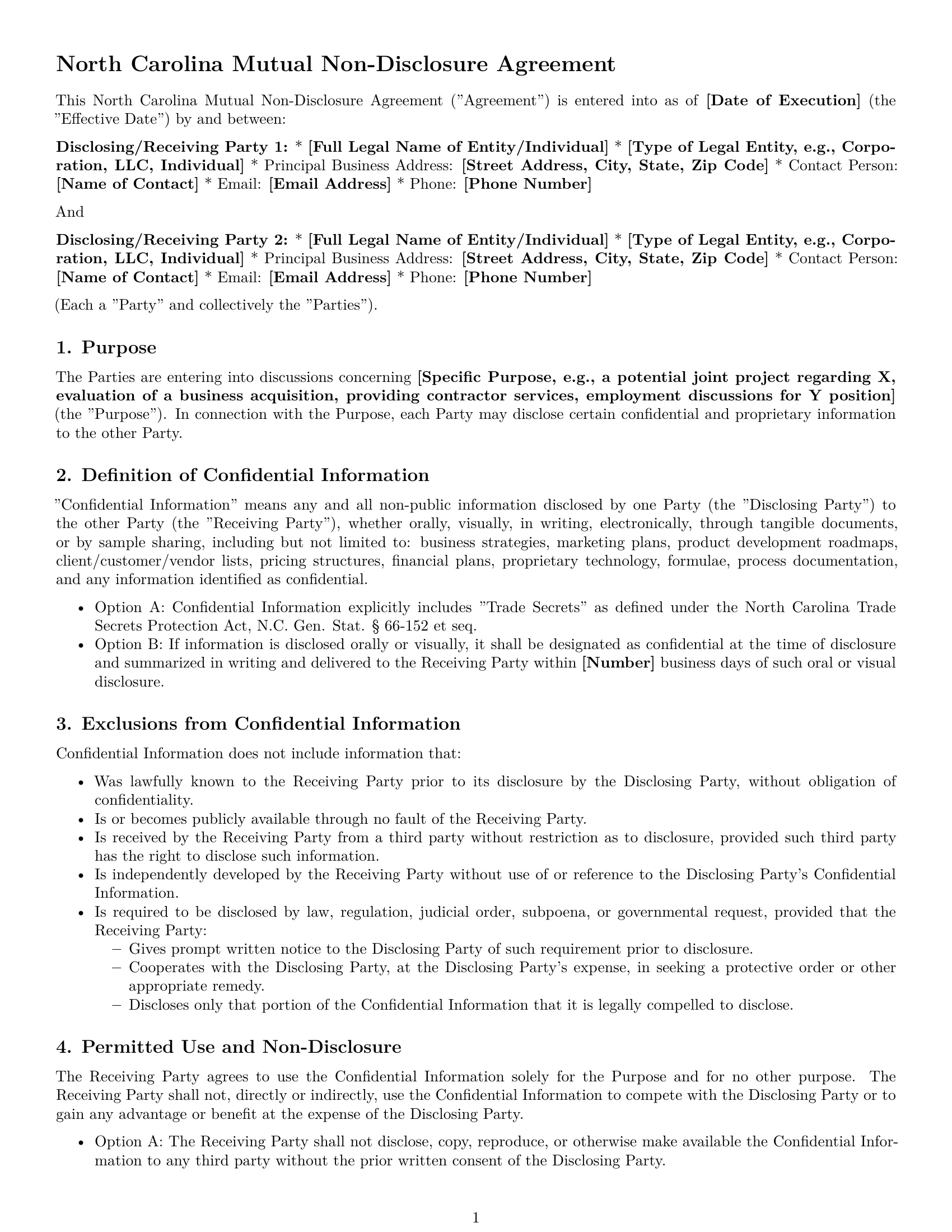 Preview page 1 of Pro North Carolina mutual nda template
