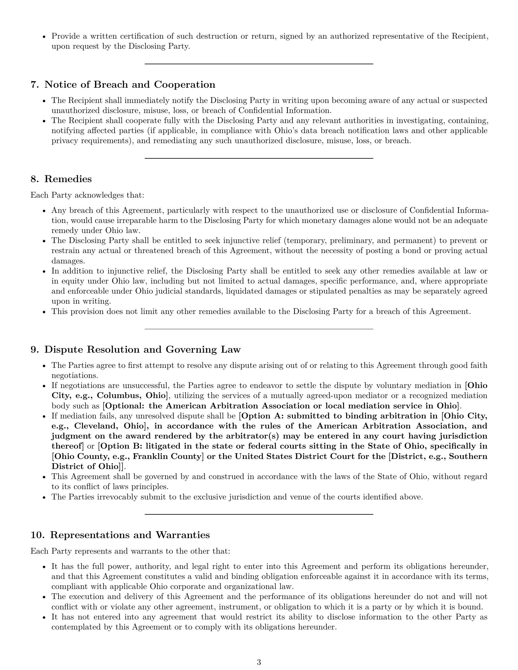 Preview page 3 of Pro Ohio mutual nda template