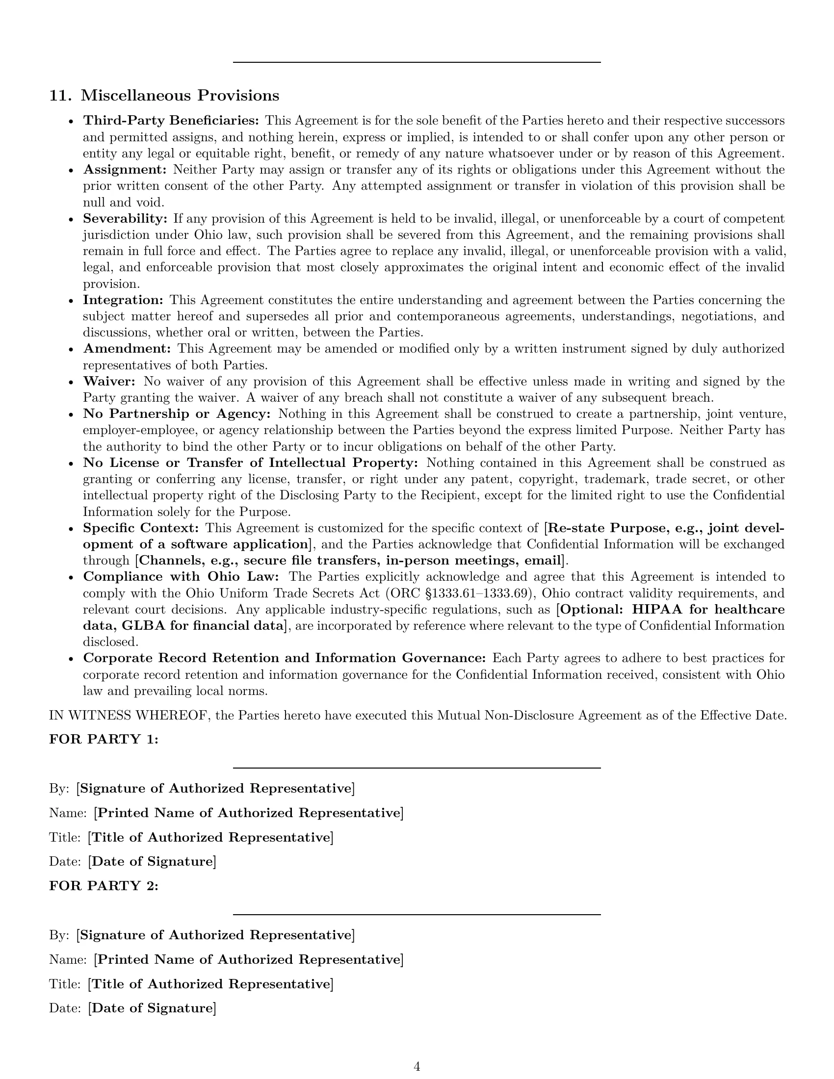Preview page 4 of Pro Ohio mutual nda template